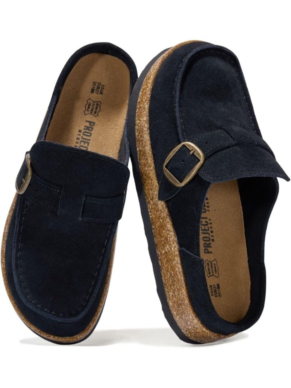 🆕Women's Blue Leather Moccasin Style Clogs Memory Foam Insole Comfortable